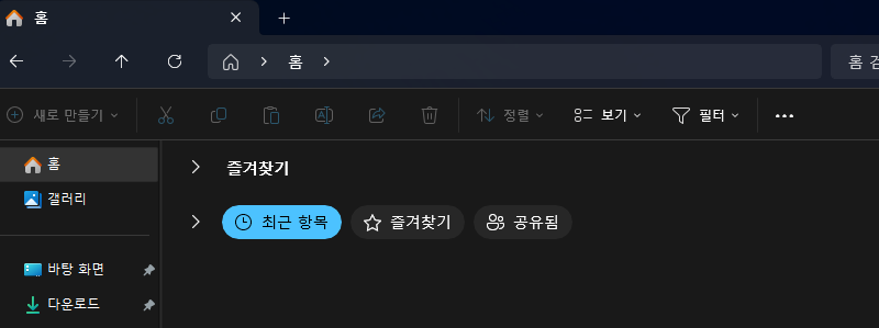 윈도우11 파일 탐색기 Home 화면